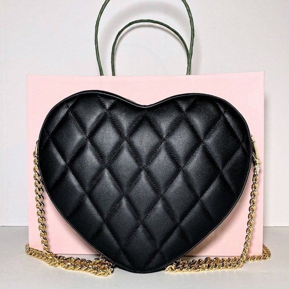 KATE SPADE Love Shack Quilted Leather Heart Crossbody Bag Black Purse NWT - Picture 7 of 11
